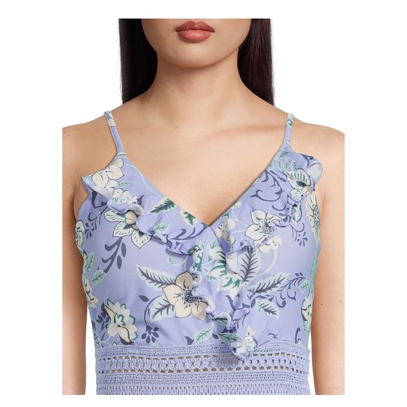 No Boundaries Juniors Ruffle Walk Through Maxi Romper, Spring Peri - Picture 5 of 5